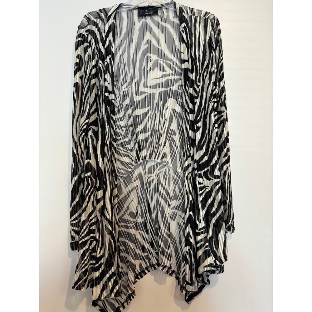 P. Luca Milano Open Front Long Duster Cardigan Mesh Black Beige Size Large
